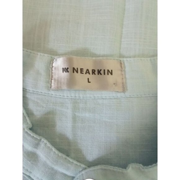 NEARKIN Light Blue Cotton Poplin Half Button Tunic Shirt Sz L - Picture 3 of 4